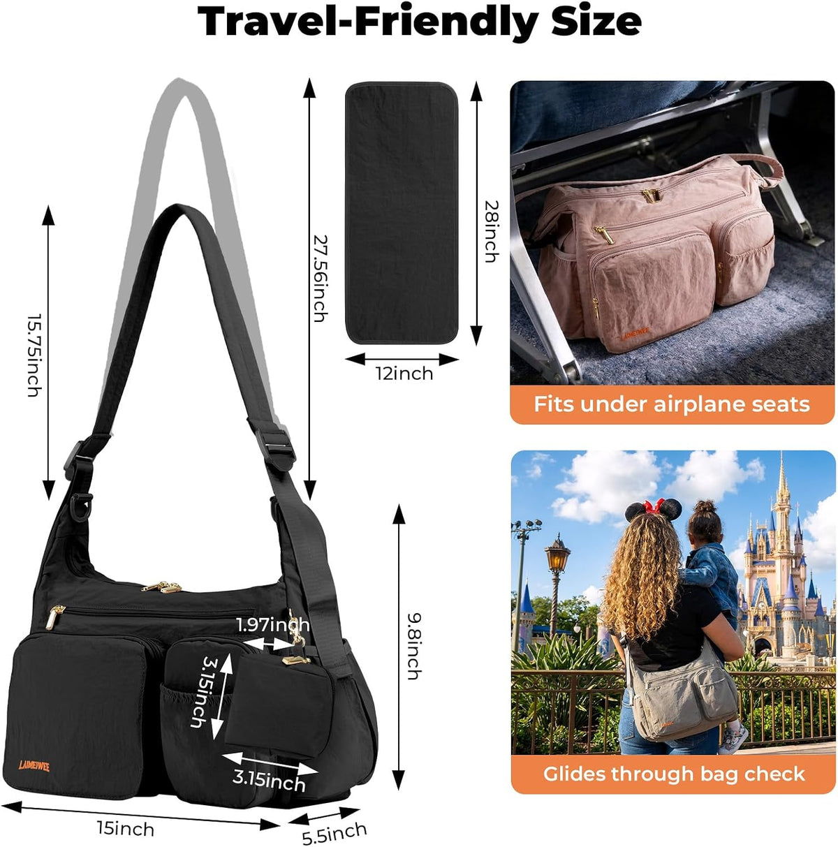 Crossbody Diaper Bag, 2-in-1 Stroller Caddy