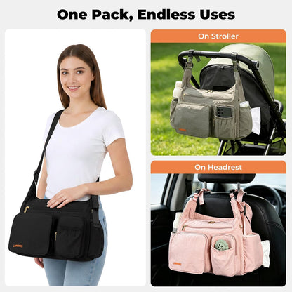 Crossbody Diaper Bag, 2-in-1 Stroller Caddy
