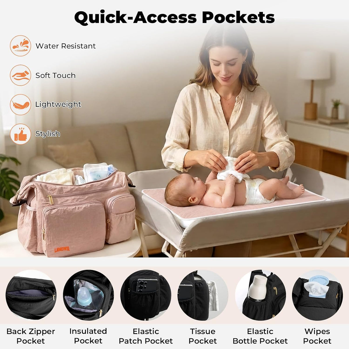 Crossbody Diaper Bag, 2-in-1 Stroller Caddy