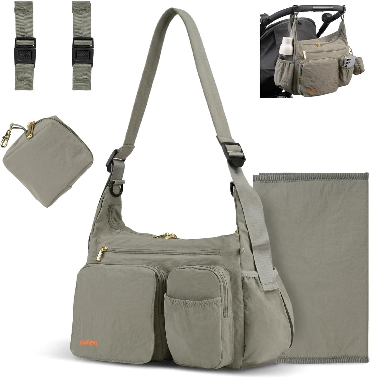 Crossbody Diaper Bag, 2-in-1 Stroller Caddy