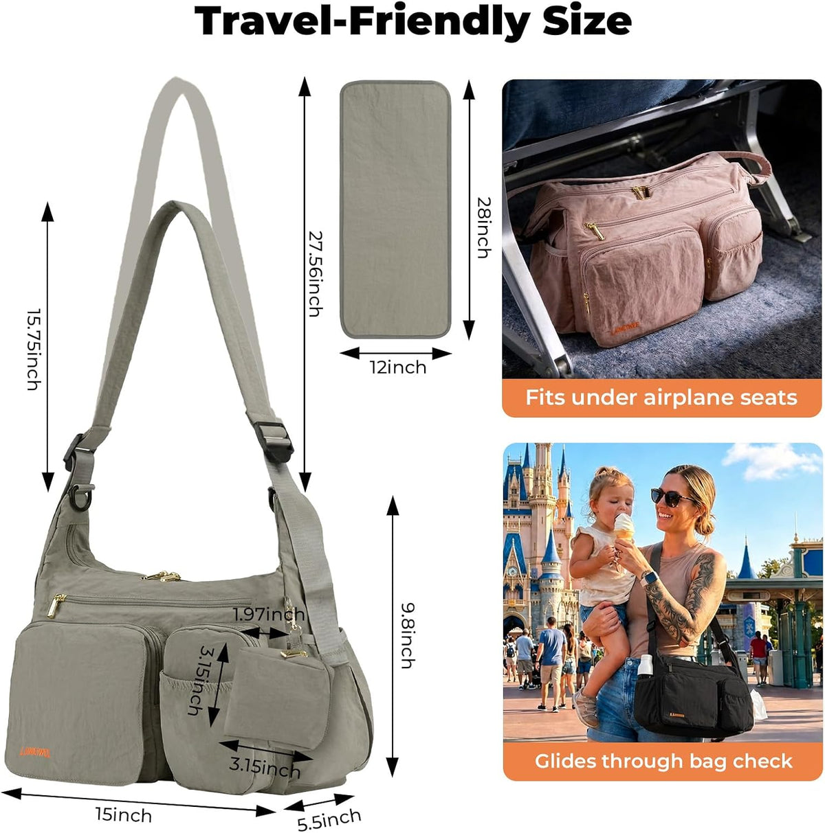 Crossbody Diaper Bag, 2-in-1 Stroller Caddy