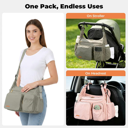 Crossbody Diaper Bag, 2-in-1 Stroller Caddy