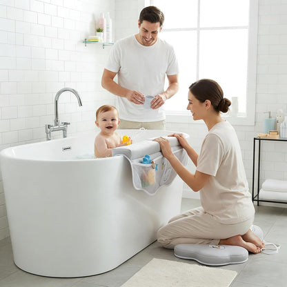 Bath Kneeler and Elbow Rest Pad Set, Bathtub Kneeling Pad with Elbow Support and Storage Pockets, Baby Bath Support Non-Slip, Machine Washable, Quick Drying for Comfortable Baby Bathing (Grey)