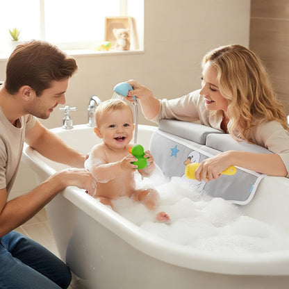 Bath Kneeler and Elbow Rest Pad Set, Bathtub Kneeling Pad with Elbow Support and Storage Pockets, Baby Bath Support Non-Slip, Machine Washable, Quick Drying for Comfortable Baby Bathing (Grey)