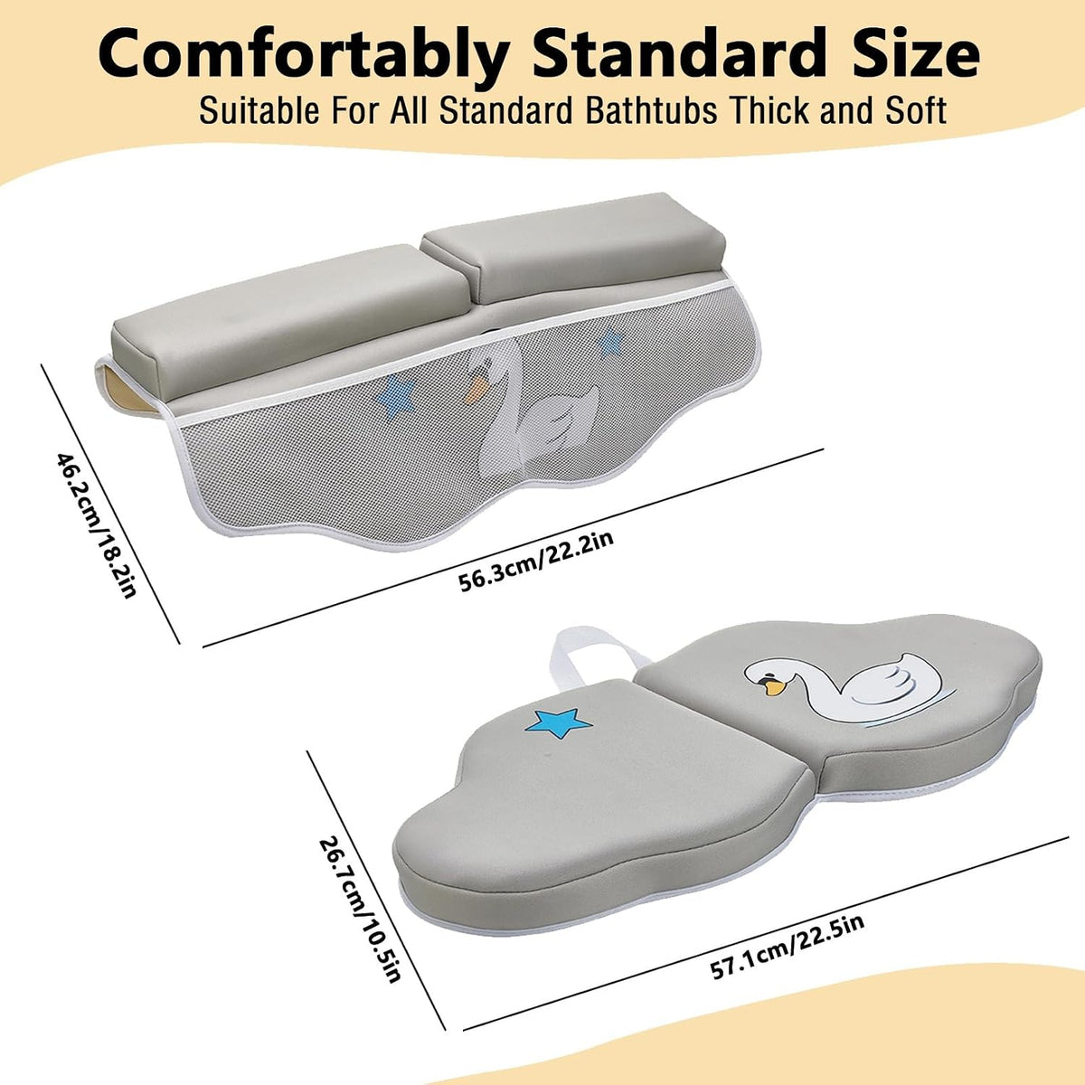 Bath Kneeler and Elbow Rest Pad Set, Bathtub Kneeling Pad with Elbow Support and Storage Pockets, Baby Bath Support Non-Slip, Machine Washable, Quick Drying for Comfortable Baby Bathing (Grey)