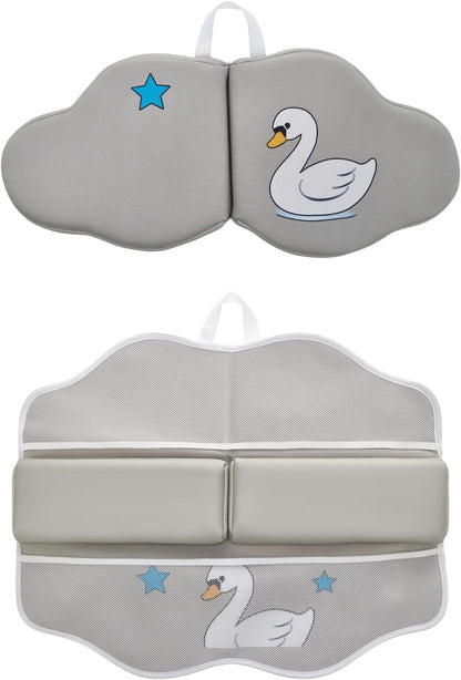 Bath Kneeler and Elbow Rest Pad Set, Bathtub Kneeling Pad with Elbow Support and Storage Pockets, Baby Bath Support Non-Slip, Machine Washable, Quick Drying for Comfortable Baby Bathing (Grey)