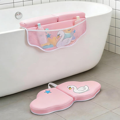 Bath Kneeler and Elbow Rest Pad Set, Bathtub Kneeling Pad with Elbow Support and Storage Pockets, Baby Bath Support Non-Slip, Machine Washable, Quick Drying for Comfortable Baby Bathing (Grey)