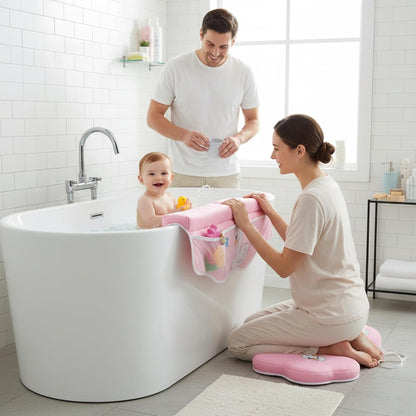 Bath Kneeler and Elbow Rest Pad Set, Bathtub Kneeling Pad with Elbow Support and Storage Pockets, Baby Bath Support Non-Slip, Machine Washable, Quick Drying for Comfortable Baby Bathing (Grey)