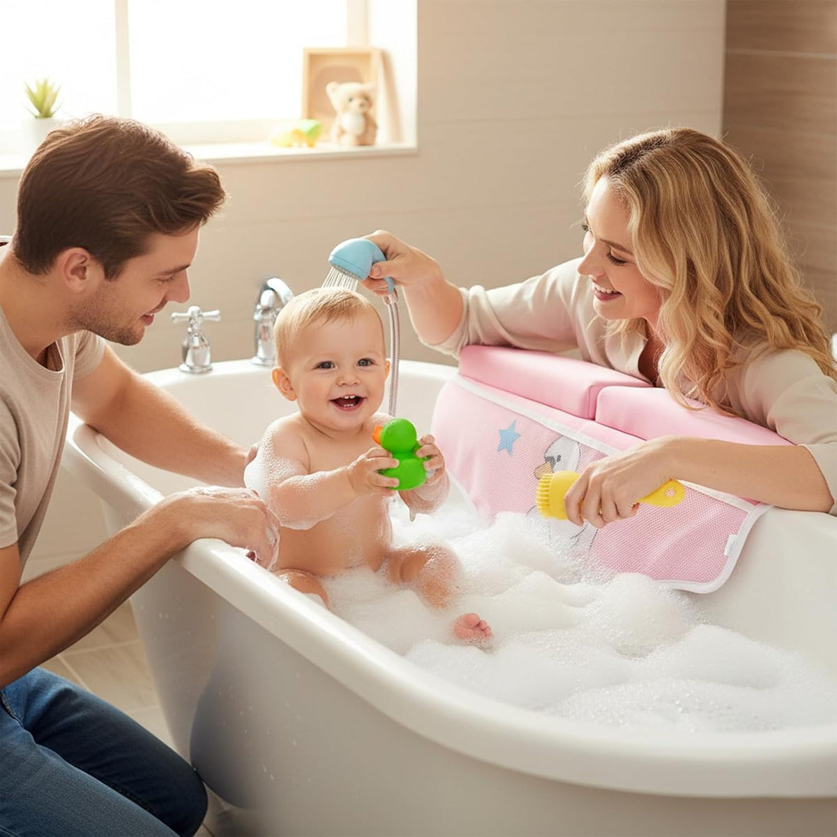 Bath Kneeler and Elbow Rest Pad Set, Bathtub Kneeling Pad with Elbow Support and Storage Pockets, Baby Bath Support Non-Slip, Machine Washable, Quick Drying for Comfortable Baby Bathing (Grey)