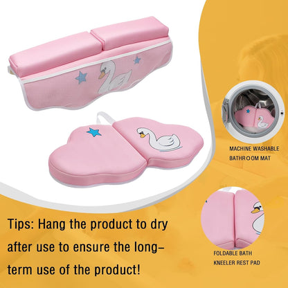 Bath Kneeler and Elbow Rest Pad Set, Bathtub Kneeling Pad with Elbow Support and Storage Pockets, Baby Bath Support Non-Slip, Machine Washable, Quick Drying for Comfortable Baby Bathing (Grey)