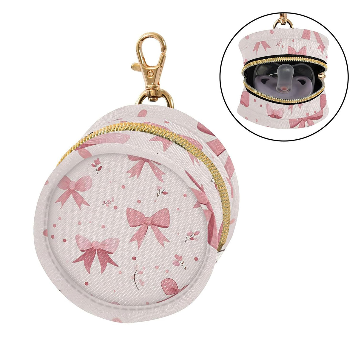 Pink Bows Baby Pacifier Holder Case, Dustproof Portable Storage Box for Diaper Bag Purse, Pacifier Storage Container for Boys & Girls