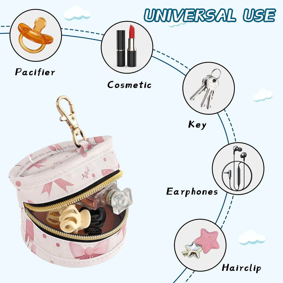 Pink Bows Baby Pacifier Holder Case, Dustproof Portable Storage Box for Diaper Bag Purse, Pacifier Storage Container for Boys & Girls