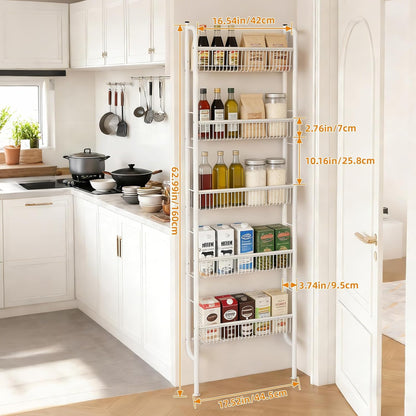 Behind The Door Storage 5 Tiers Behind Door Shelf, Space-Saving Bathroom Door Shelf, Metal Shelf for Kitchen Bathroom Living Room, Off-White