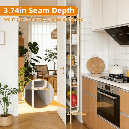 Behind The Door Storage 5 Tiers Behind Door Shelf, Space-Saving Bathroom Door Shelf, Metal Shelf for Kitchen Bathroom Living Room, Off-White