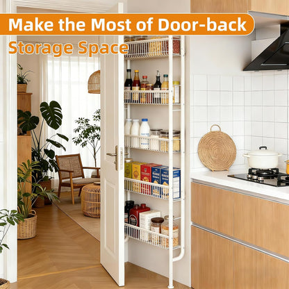 Behind The Door Storage 5 Tiers Behind Door Shelf, Space-Saving Bathroom Door Shelf, Metal Shelf for Kitchen Bathroom Living Room, Off-White