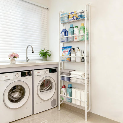 Behind The Door Storage 5 Tiers Behind Door Shelf, Space-Saving Bathroom Door Shelf, Metal Shelf for Kitchen Bathroom Living Room, Off-White