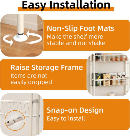 Behind The Door Storage 5 Tiers Behind Door Shelf, Space-Saving Bathroom Door Shelf, Metal Shelf for Kitchen Bathroom Living Room, Off-White
