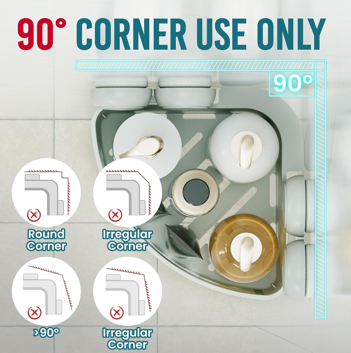 Corner Shower Caddy Suction Cups, Wall Shower Shelves, Pink