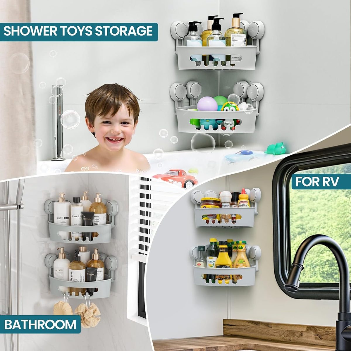 Corner Shower Caddy Suction Cups, Wall Shower Shelves, Pink
