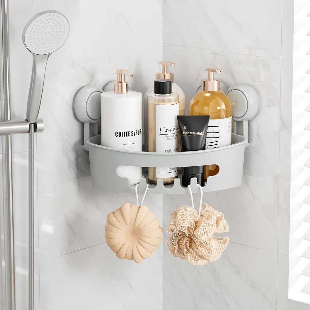 Corner Shower Caddy Suction Cups, Wall Shower Shelves, Pink