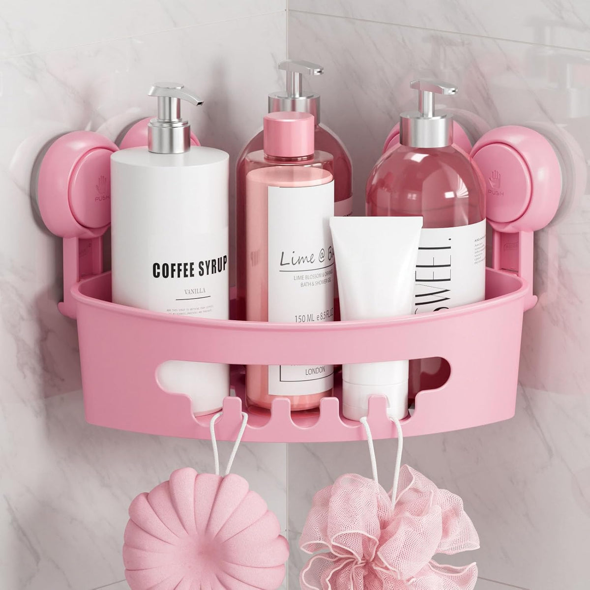 Corner Shower Caddy Suction Cups, Wall Shower Shelves, Pink