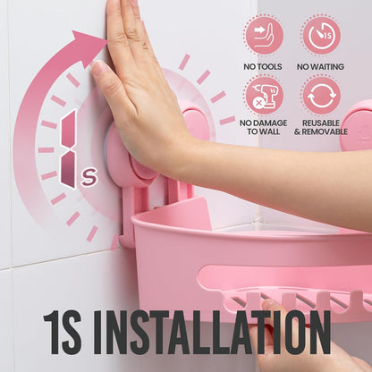 Corner Shower Caddy Suction Cups, Wall Shower Shelves, Pink