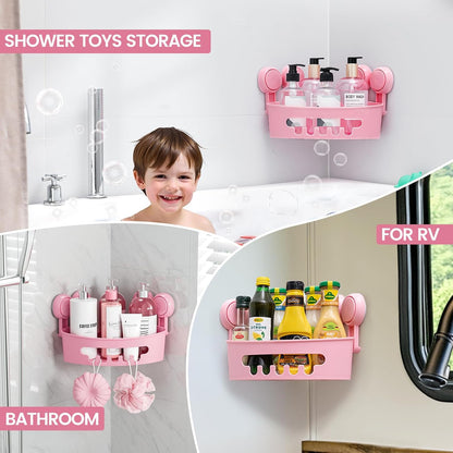 Corner Shower Caddy Suction Cups, Wall Shower Shelves, Pink