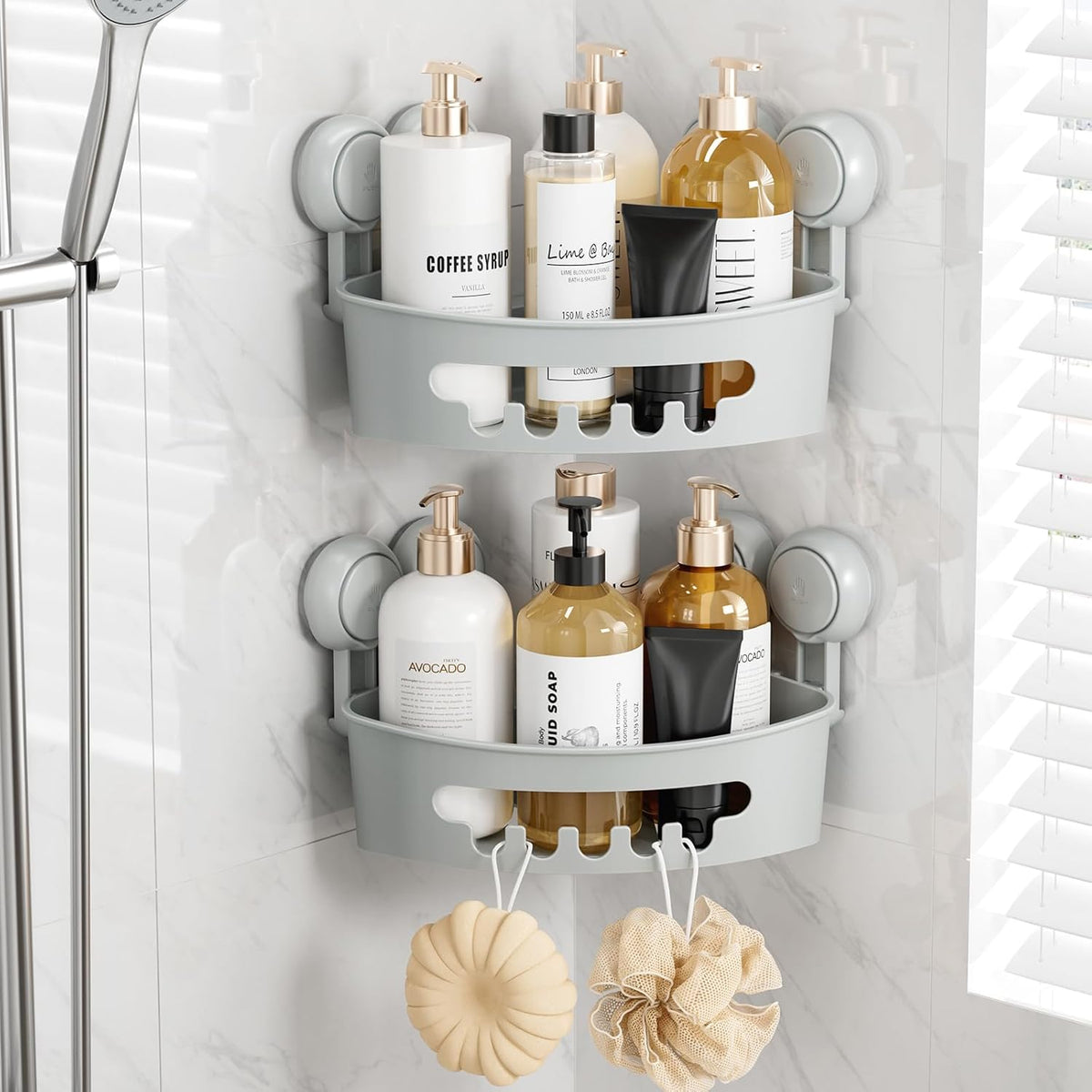 Corner Shower Caddy Suction Cups, Wall Shower Shelves, Pink