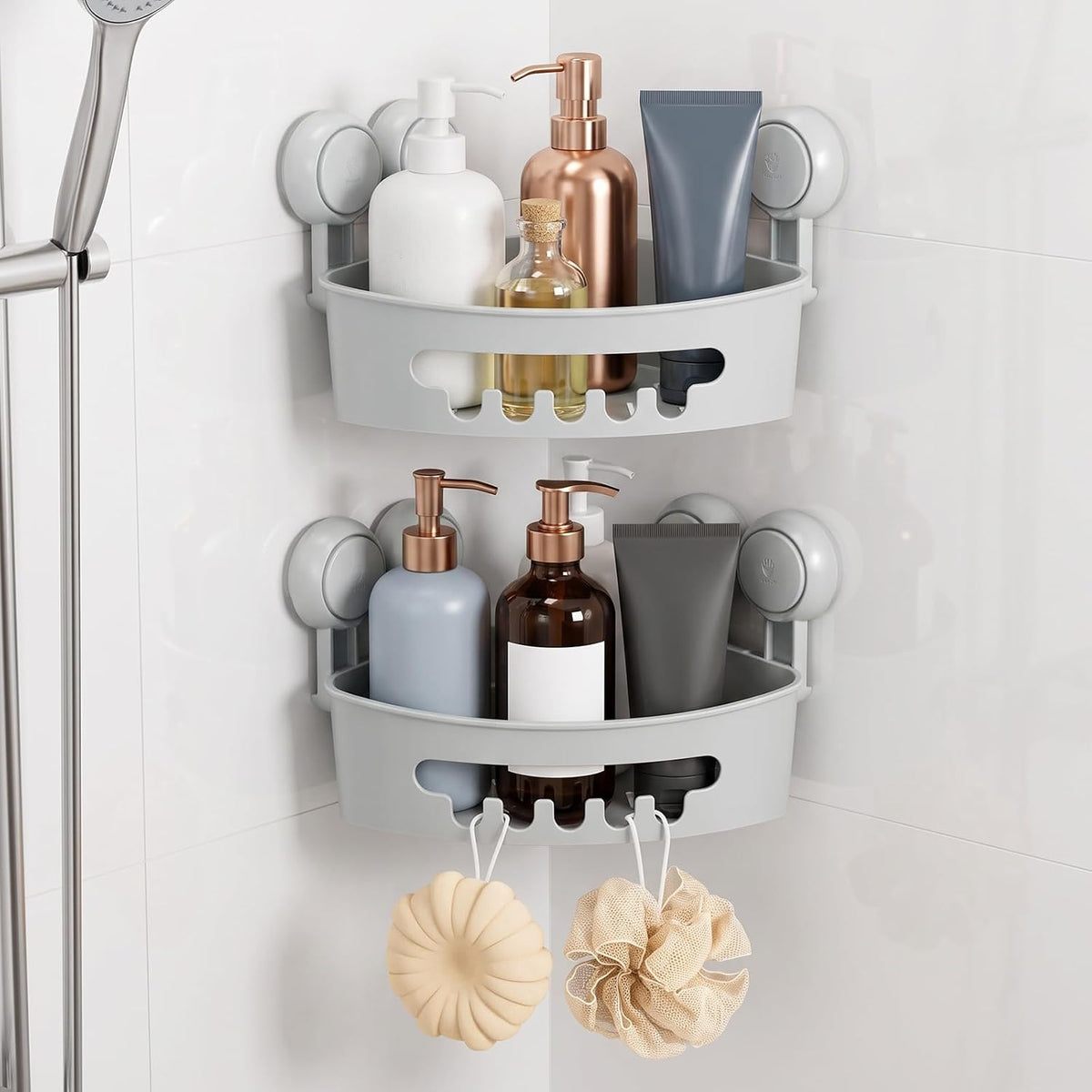 Corner Shower Caddy Suction Cups, Wall Shower Shelves, Pink