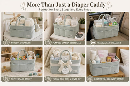 Diaper Caddy Organizer with Changing Pad Set