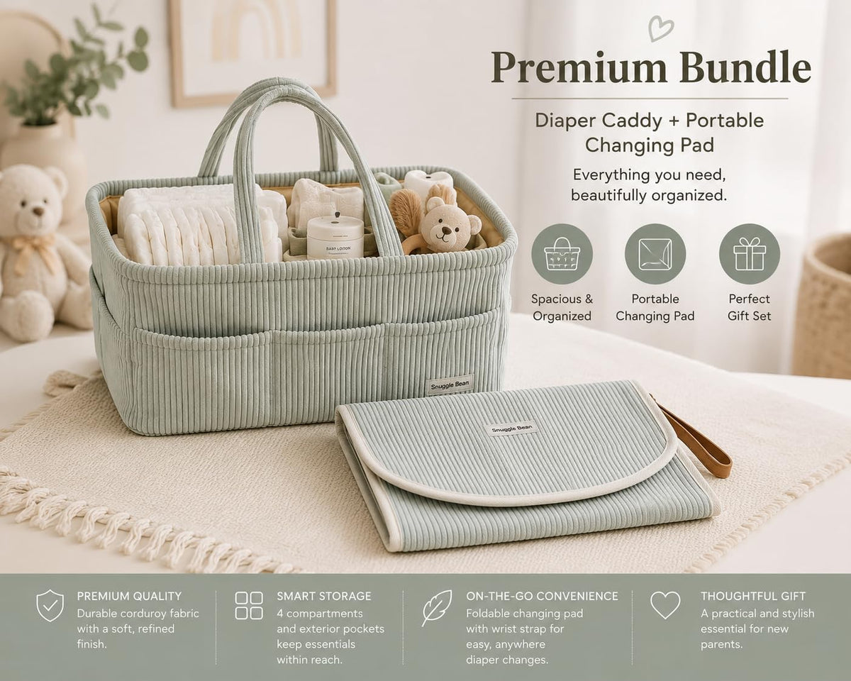 Diaper Caddy Organizer with Changing Pad Set