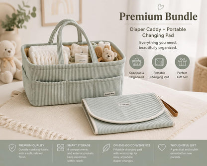 Diaper Caddy Organizer with Changing Pad Set