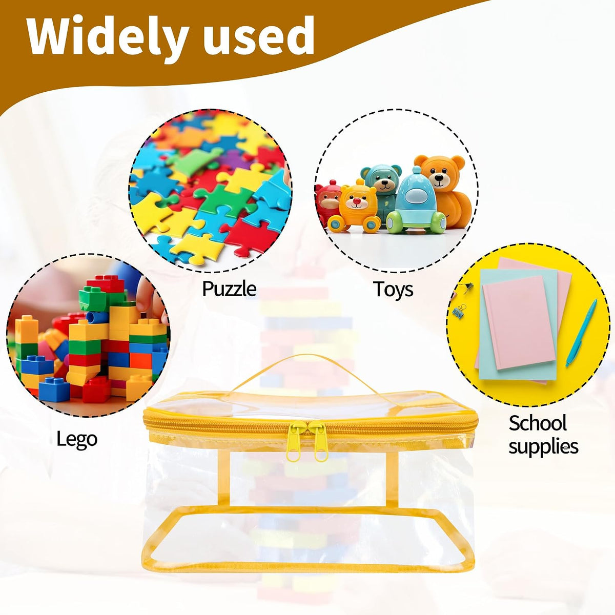 3 Pcs Clear Toy Storage Bag, Waterproof PVC Toy Organized Bag with Zipper