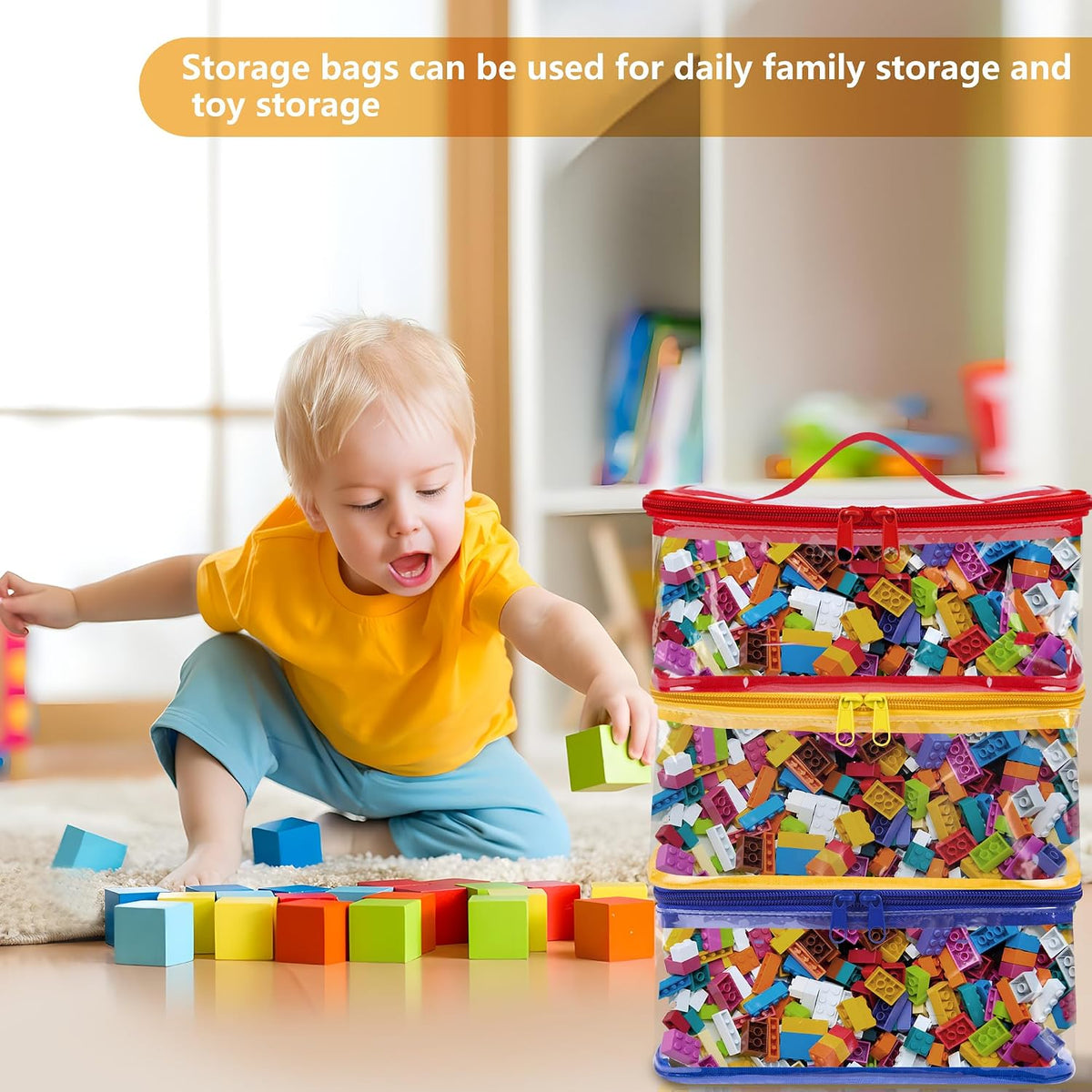 3 Pcs Clear Toy Storage Bag, Waterproof PVC Toy Organized Bag with Zipper