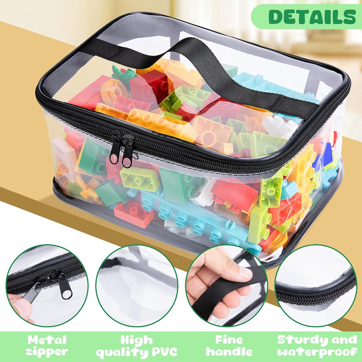 3 Pcs Clear Toy Storage Bag, Waterproof PVC Toy Organized Bag with Zipper