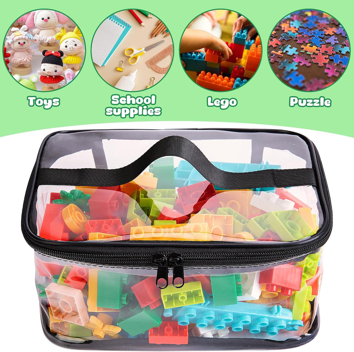 3 Pcs Clear Toy Storage Bag, Waterproof PVC Toy Organized Bag with Zipper