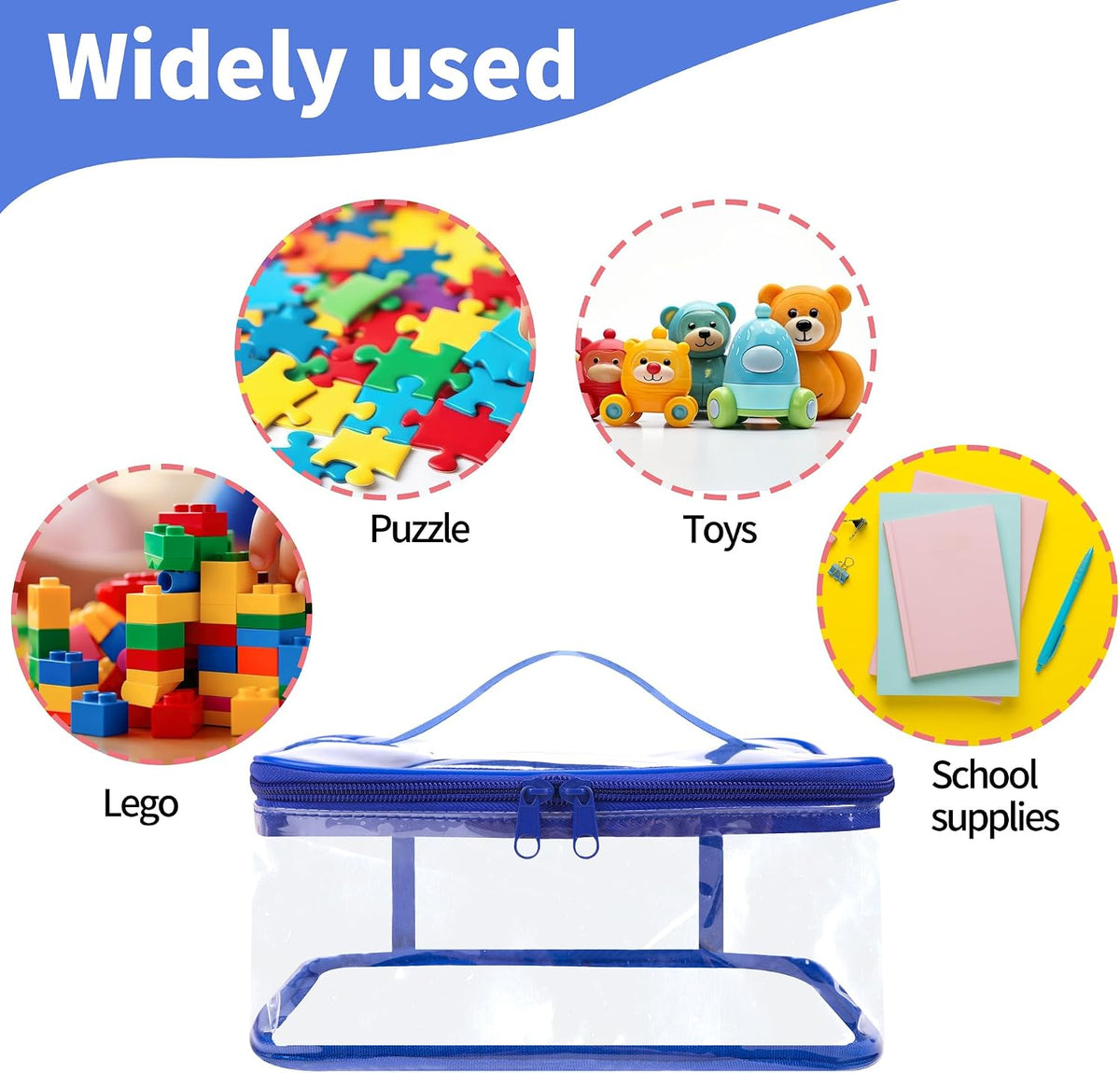 3 Pcs Clear Toy Storage Bag, Waterproof PVC Toy Organized Bag with Zipper