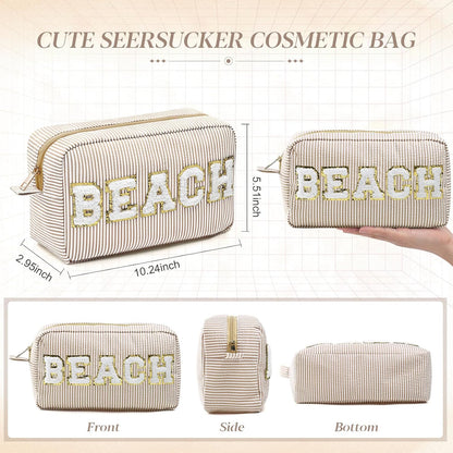 Seersucker Cosmetic Bags Baby Bag Chenille Letter Baby Toiletry Bag Stripe Diaper Pouch Large Preppy Storage Pouch Toiletry Travel Organizer, Gifts for Mom Women
