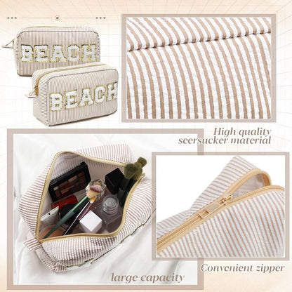 Seersucker Cosmetic Bags Baby Bag Chenille Letter Baby Toiletry Bag Stripe Diaper Pouch Large Preppy Storage Pouch Toiletry Travel Organizer, Gifts for Mom Women