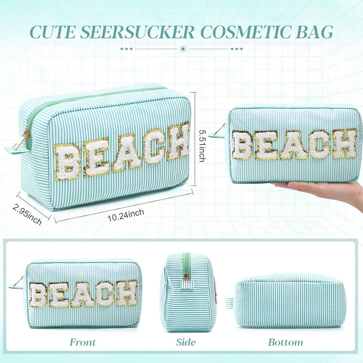 Seersucker Cosmetic Bags Baby Bag Chenille Letter Baby Toiletry Bag Stripe Diaper Pouch Large Preppy Storage Pouch Toiletry Travel Organizer, Gifts for Mom Women