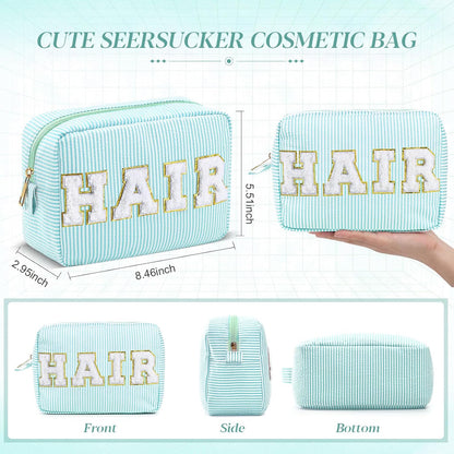 Seersucker Cosmetic Bags Baby Bag Chenille Letter Baby Toiletry Bag Stripe Diaper Pouch Large Preppy Storage Pouch Toiletry Travel Organizer, Gifts for Mom Women