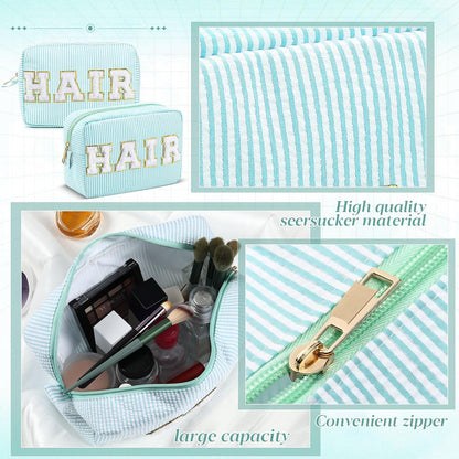 Seersucker Cosmetic Bags Baby Bag Chenille Letter Baby Toiletry Bag Stripe Diaper Pouch Large Preppy Storage Pouch Toiletry Travel Organizer, Gifts for Mom Women