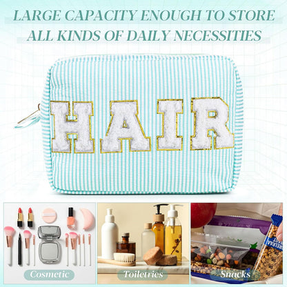 Seersucker Cosmetic Bags Baby Bag Chenille Letter Baby Toiletry Bag Stripe Diaper Pouch Large Preppy Storage Pouch Toiletry Travel Organizer, Gifts for Mom Women