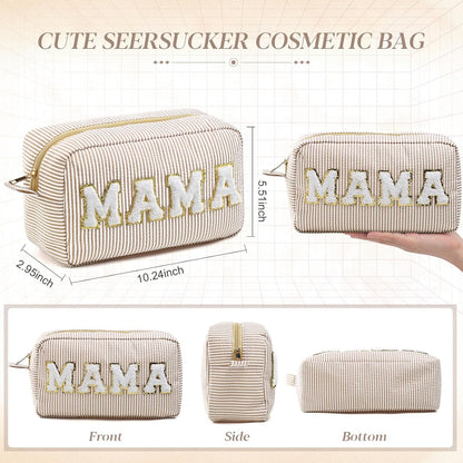 Seersucker Cosmetic Bags Baby Bag Chenille Letter Baby Toiletry Bag Stripe Diaper Pouch Large Preppy Storage Pouch Toiletry Travel Organizer, Gifts for Mom Women