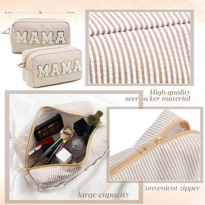 Seersucker Cosmetic Bags Baby Bag Chenille Letter Baby Toiletry Bag Stripe Diaper Pouch Large Preppy Storage Pouch Toiletry Travel Organizer, Gifts for Mom Women