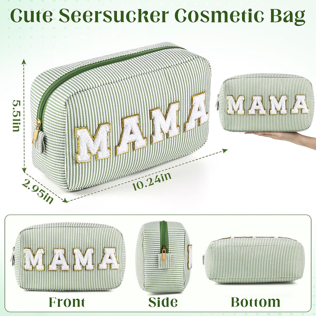 Seersucker Cosmetic Bags Baby Bag Chenille Letter Baby Toiletry Bag Stripe Diaper Pouch Large Preppy Storage Pouch Toiletry Travel Organizer, Gifts for Mom Women