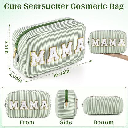Seersucker Cosmetic Bags Baby Bag Chenille Letter Baby Toiletry Bag Stripe Diaper Pouch Large Preppy Storage Pouch Toiletry Travel Organizer, Gifts for Mom Women