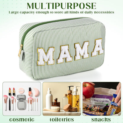 Seersucker Cosmetic Bags Baby Bag Chenille Letter Baby Toiletry Bag Stripe Diaper Pouch Large Preppy Storage Pouch Toiletry Travel Organizer, Gifts for Mom Women