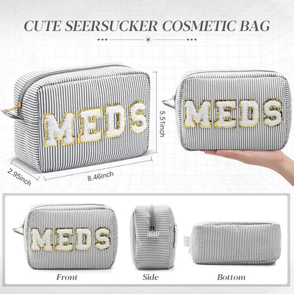 Seersucker Cosmetic Bags Baby Bag Chenille Letter Baby Toiletry Bag Stripe Diaper Pouch Large Preppy Storage Pouch Toiletry Travel Organizer, Gifts for Mom Women