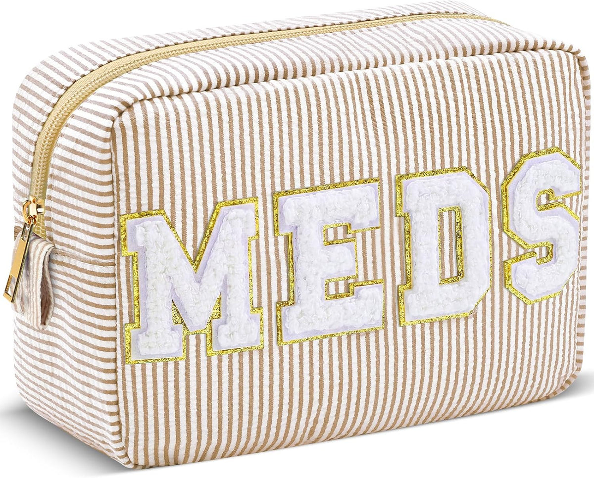Seersucker Cosmetic Bags Baby Bag Chenille Letter Baby Toiletry Bag Stripe Diaper Pouch Large Preppy Storage Pouch Toiletry Travel Organizer, Gifts for Mom Women